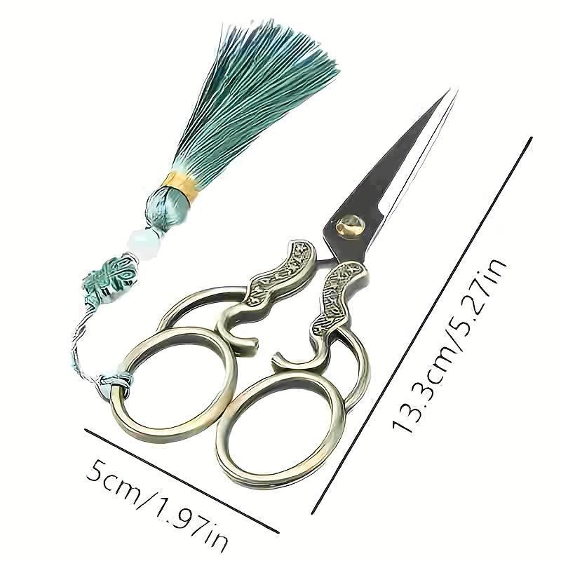 Vintage Kupferbeschichtete Edelstahl-Schere - Beidhändig, Ideal für Garn, Stickerei & Näharbeiten, Etui mit Blumenmuster & Quaste