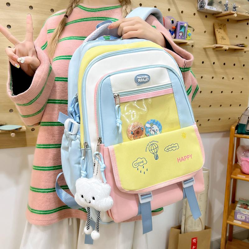 Contrast Color Women Large Capacity Backpack Student School Bag