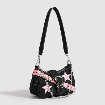 2025 Trendy Baguette Spicy Girl Chain Star Underarm Bag Trendy Bag Y2K Millennium Dark Style Women's Shoulder Bag