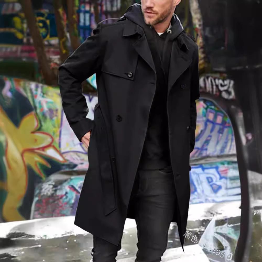 2023 Autumn/Winter Men's Slim Fit Double-Breasted Long-Sleeve Trench Coat In European & American Style