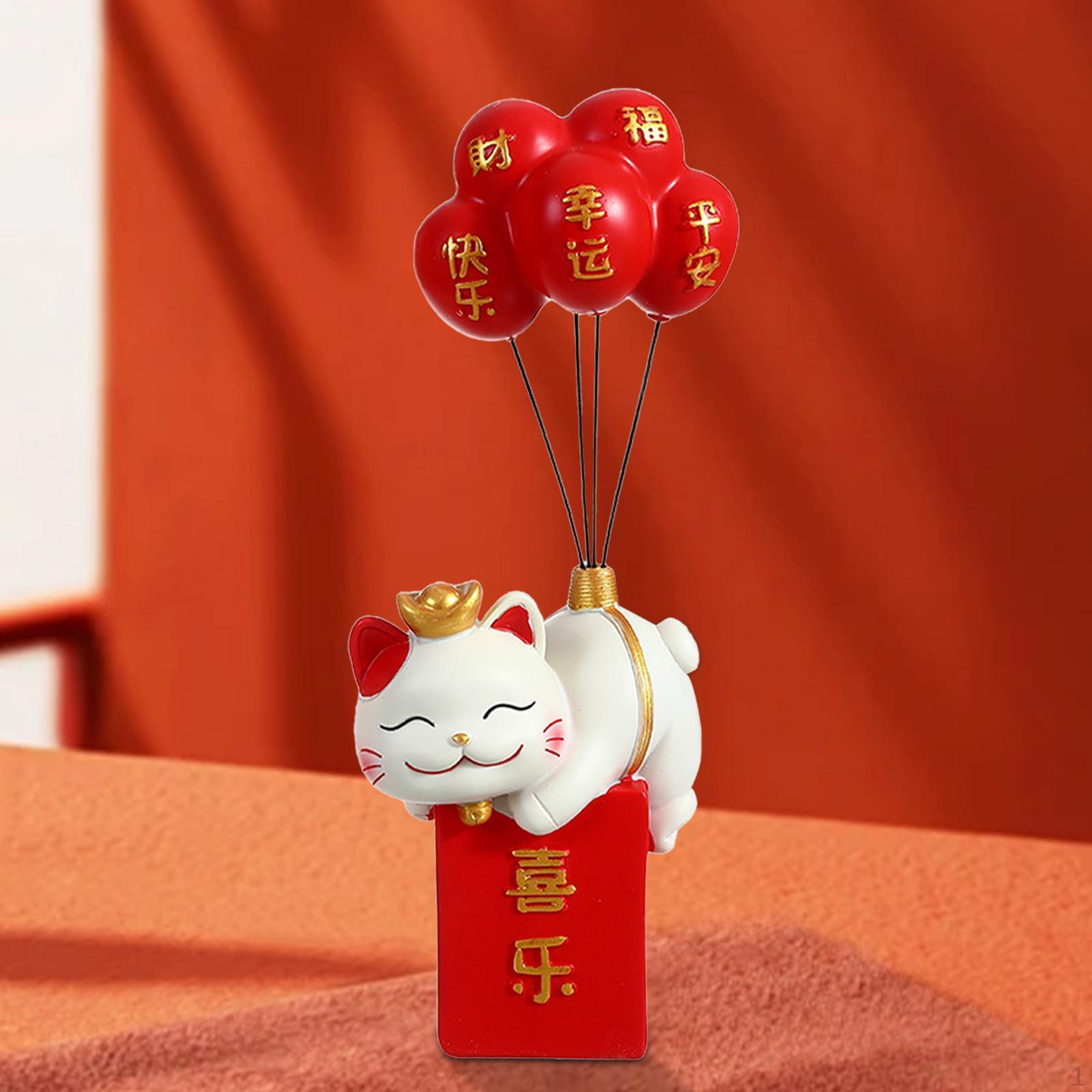 

Статуэтка счастливого кота, скульптура животного, декоративный подарок на новоселье с воздушными шарами, украшение для рабочего стола Style B