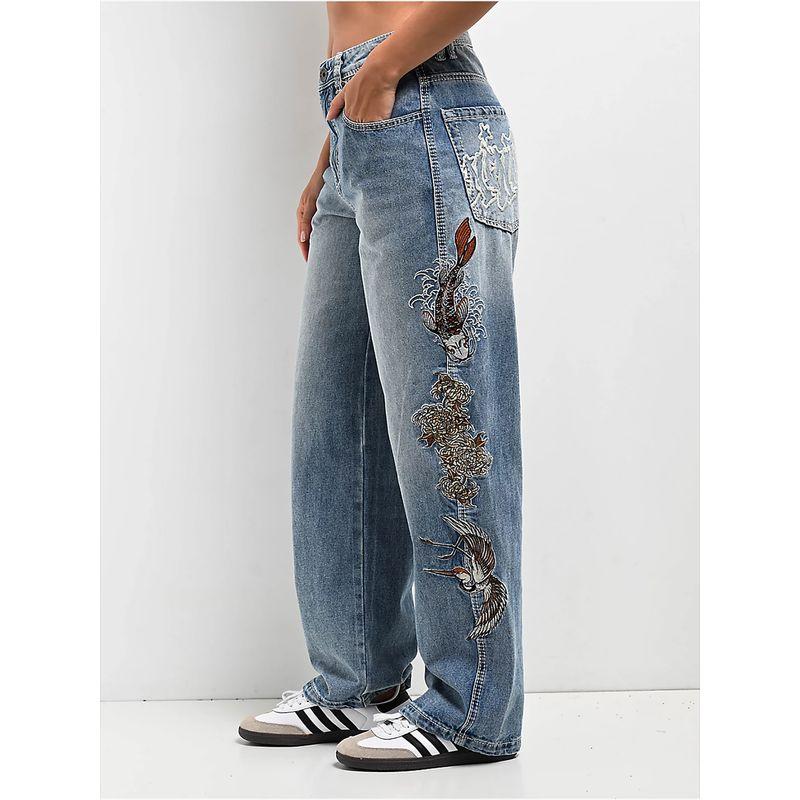 Foreign Trade Original Order Nin * Thhallidleconsult Koi, Red-Crowned Crane and Flower Jeans D4 1253