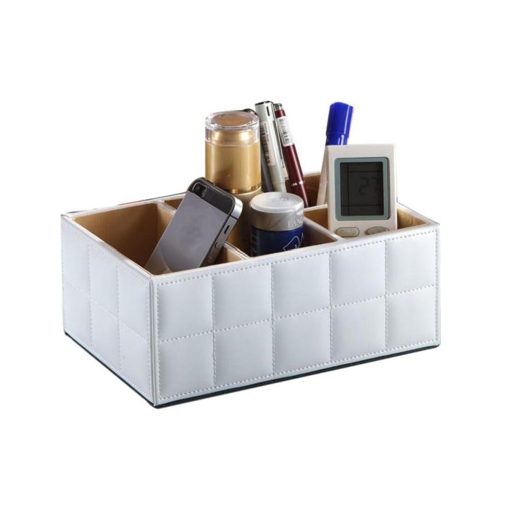

Прочный настольный ящик для хранения с пультом дистанционного управления, белая косметика для хранения домашнего кожаного настольного органайзера