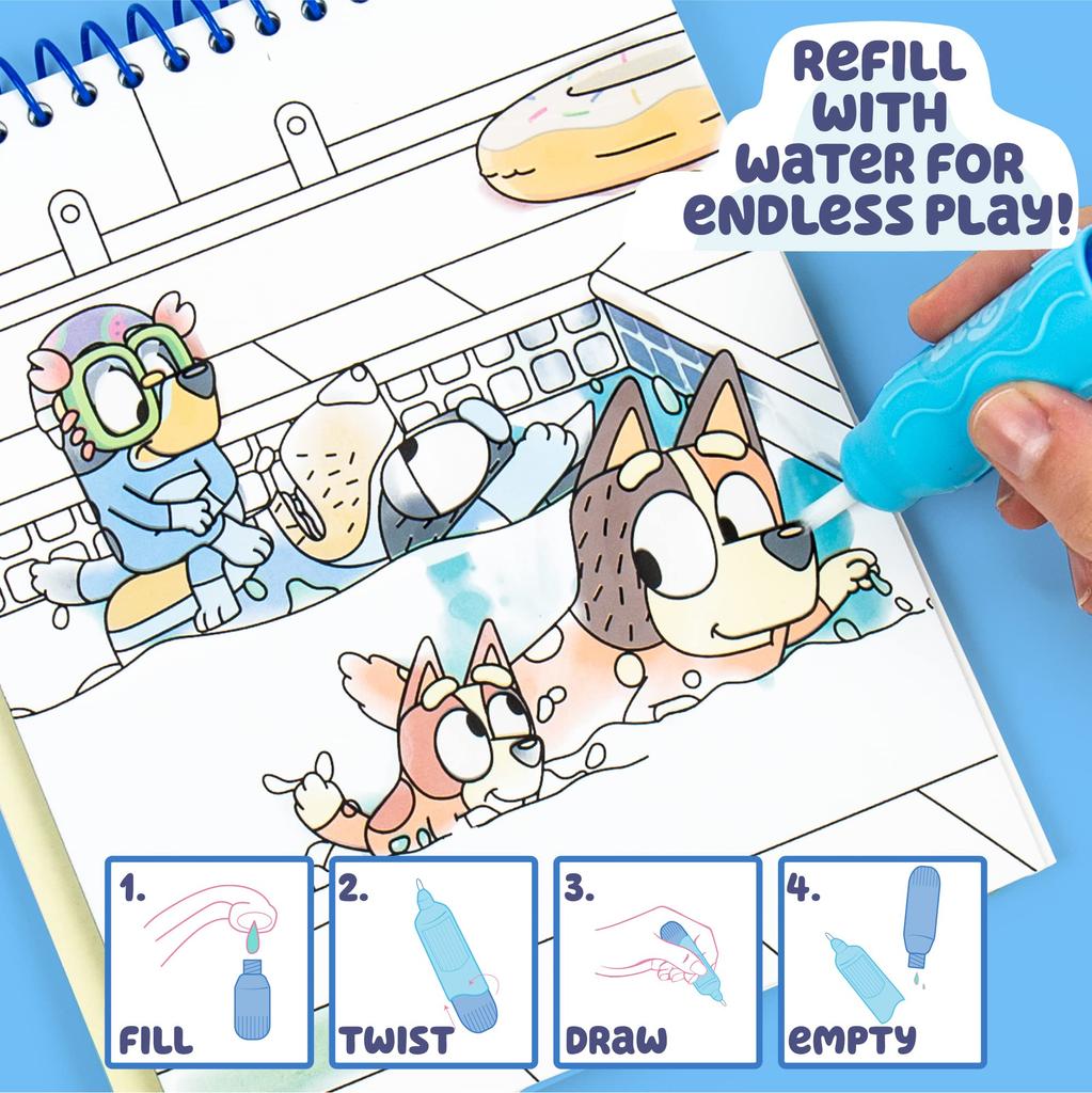 Bluey Aqua Includes 4 Reusable Pages of Water Art Water Color with Water Water Reveal Activity Paint Art, & Pen, Book, Book,