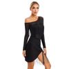 Fringed Dance Dress Sheer Mesh Patchwork Long Sleeve Irregular Hem Dresses for Tango Latin Cha-Cha Samba