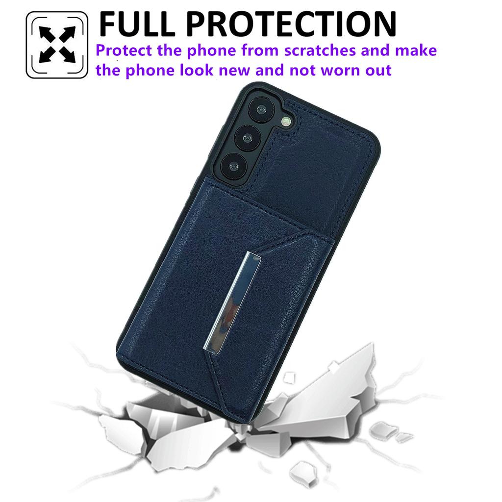 Para Samsung Galaxy S22 5G Capa com Bolsa de Cartão Destacável Couro+TPU Capa de Telefone Kickstand