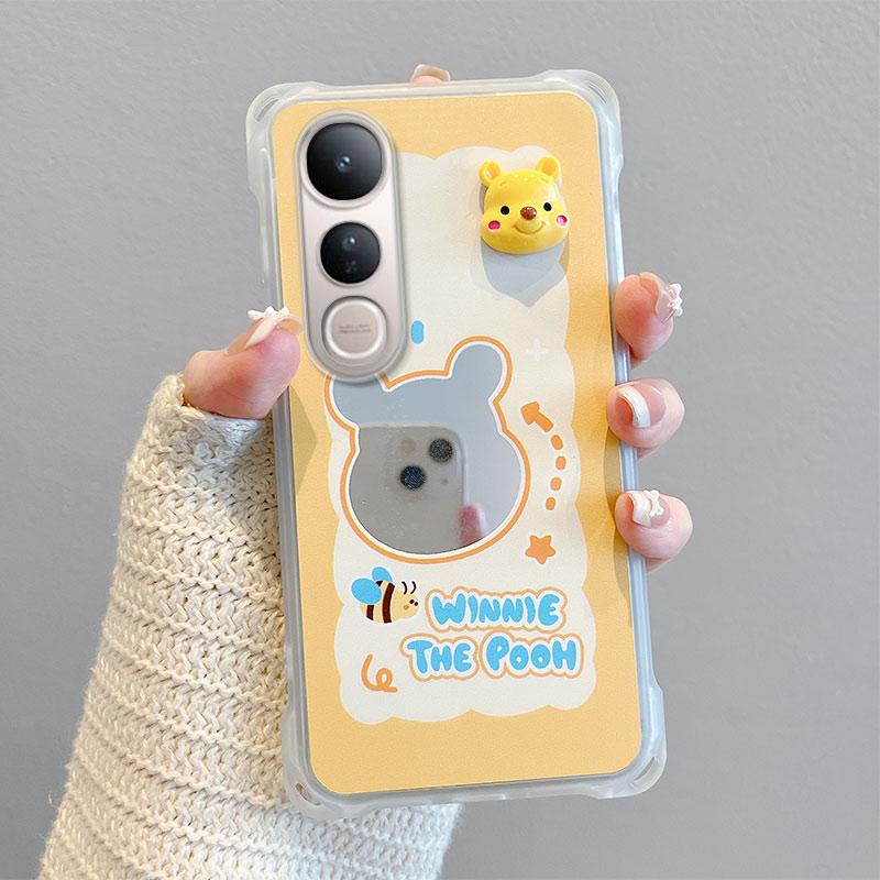 KEYSION Crossbody Strap Phone Case for VIVO V50 Lite 5G Cute Cartoon Long Lanyard Mirror Shockproof Cover for VIVO V50 Lite