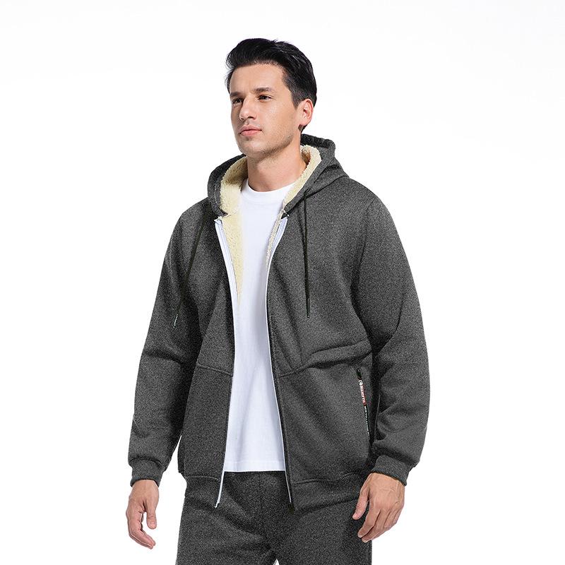 Men's Lamb Wool Hoodie Cardigan - Cross-Season, Thick, Casual, European Fit