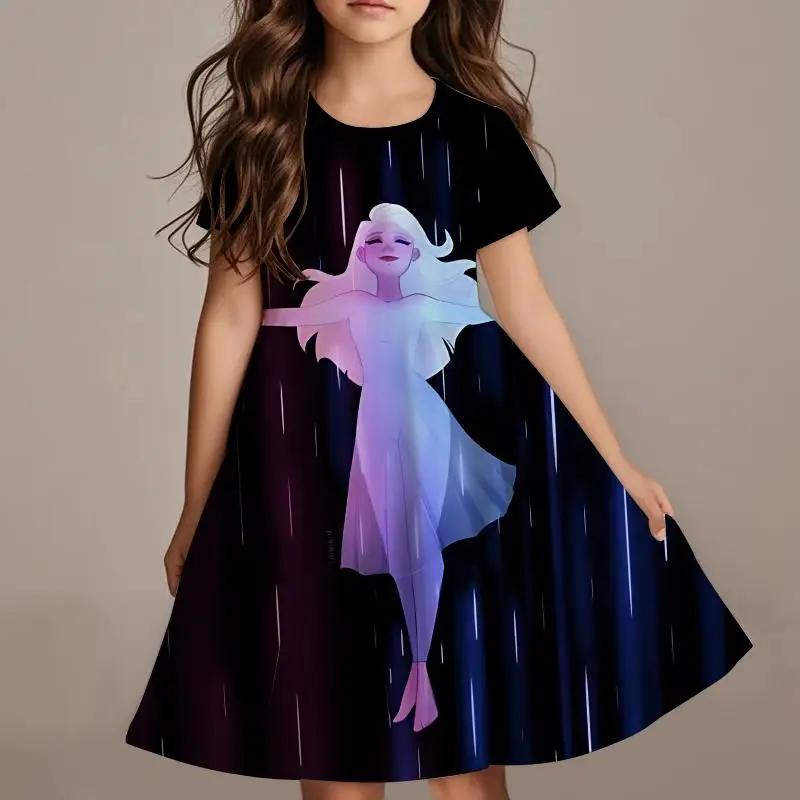 Disney Frozen Princess Elsa Girls Summer Dress Anime Kids Dresses Clothes Skirt Fashion Casual Outfit