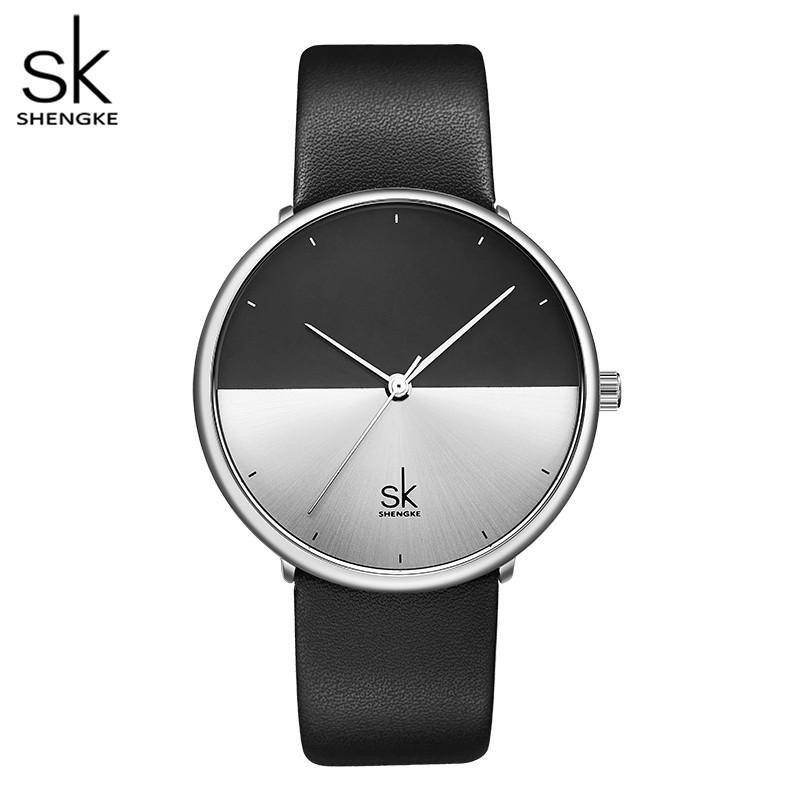 SK Matching Leather Strap Couple Watches - Two-Color Waterproof Quartz for Men Women