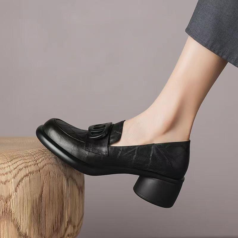 Spring platform round head loafers deep mouth British style retro small leather shoes women's shoes