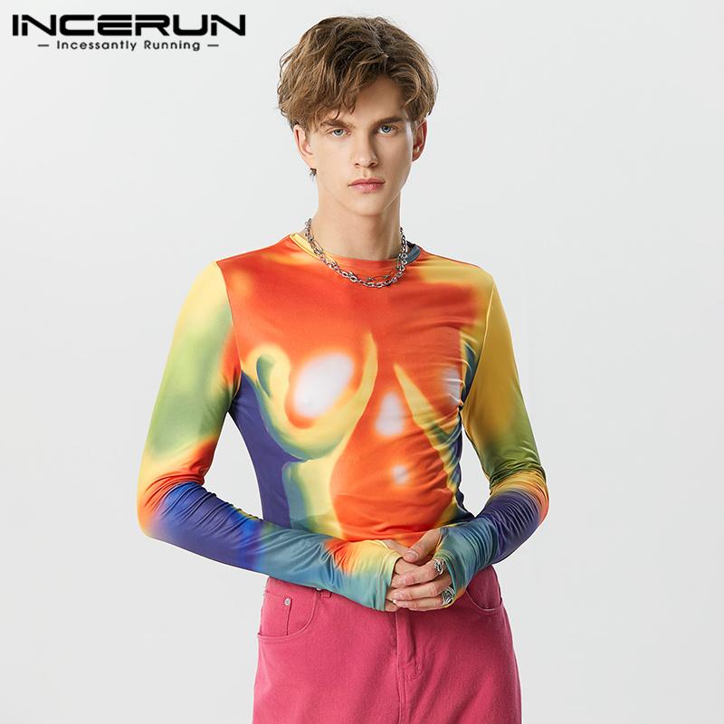 

INCERUN Мужские облегающие повседневные уличные топы с длинными рукавами и принтом