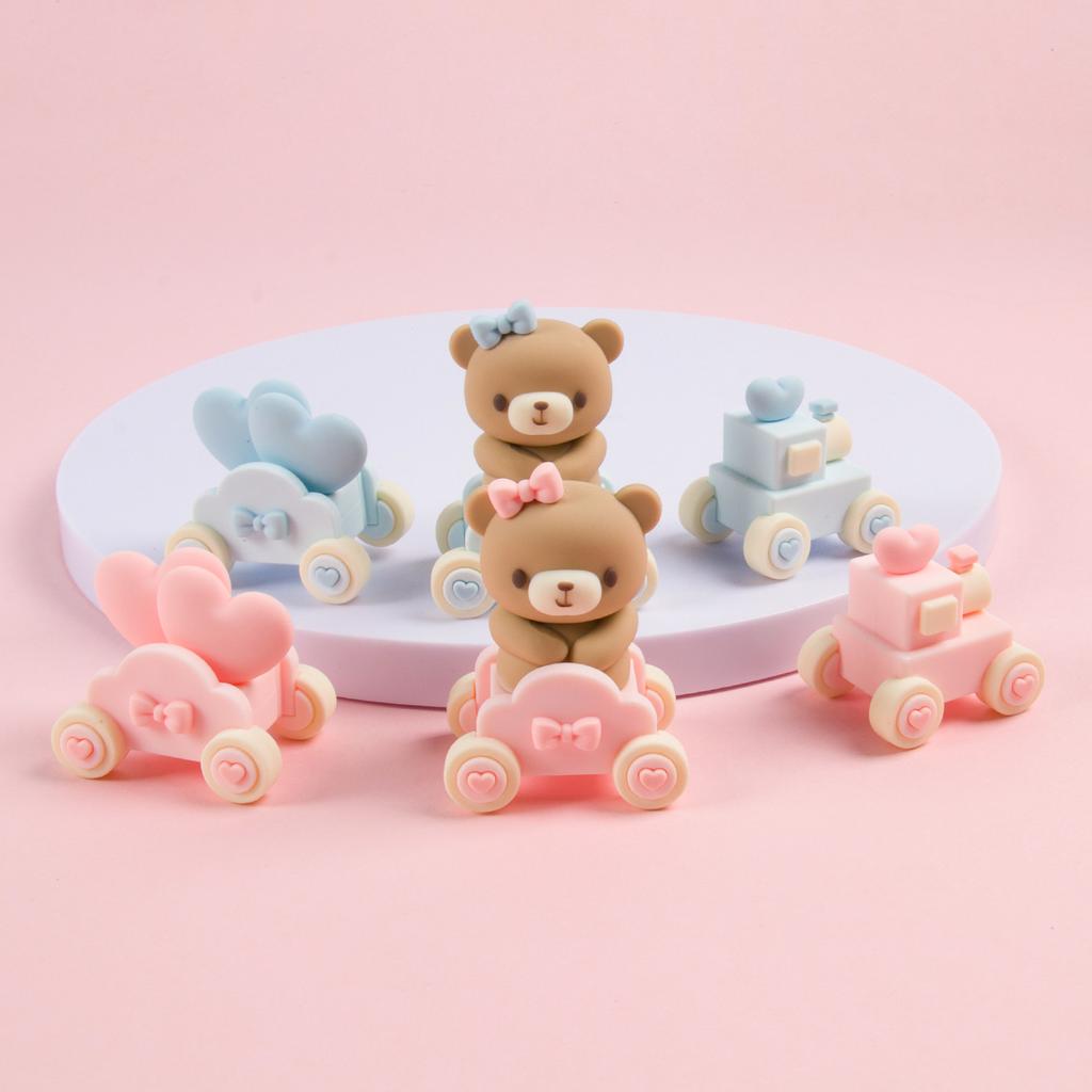 Pink Blue Bear Cake Decorations Mini Bear Figurine Cake Toppers for Baby Shower Boy Girl First Birthday Party Decorations Kids