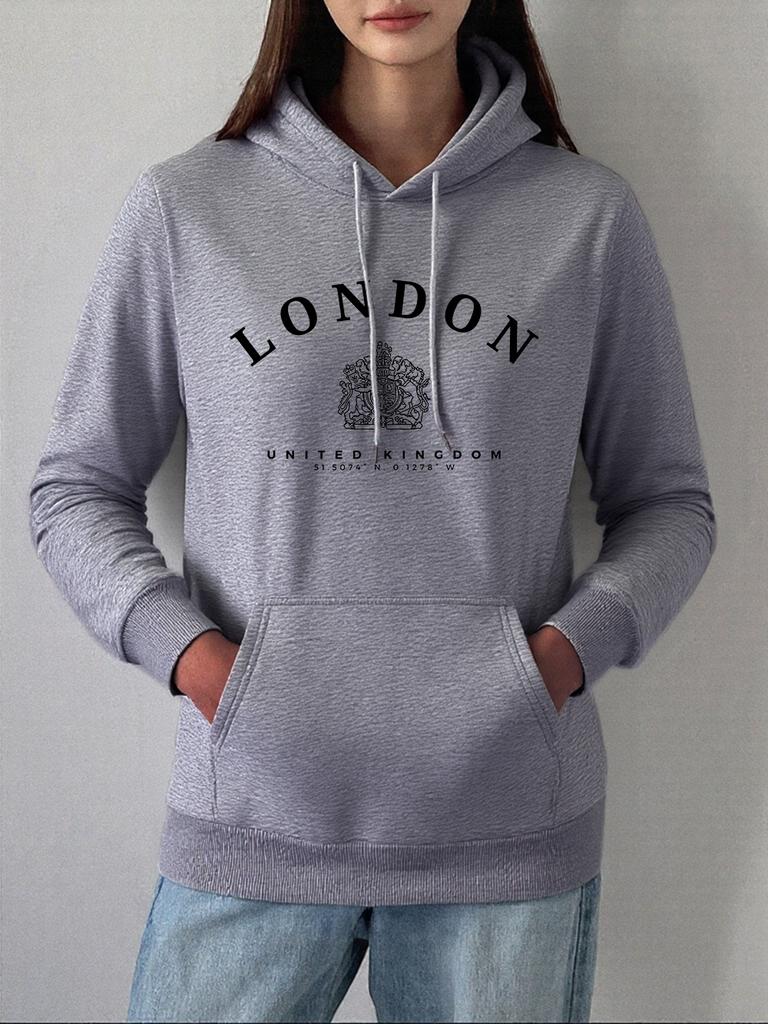 London Uk Royal Badge Prints Hoodies Women Comfortable Loose Sweatshirt Winter Fleece Warm Pullovers Casual Pocket Woman Clothes
