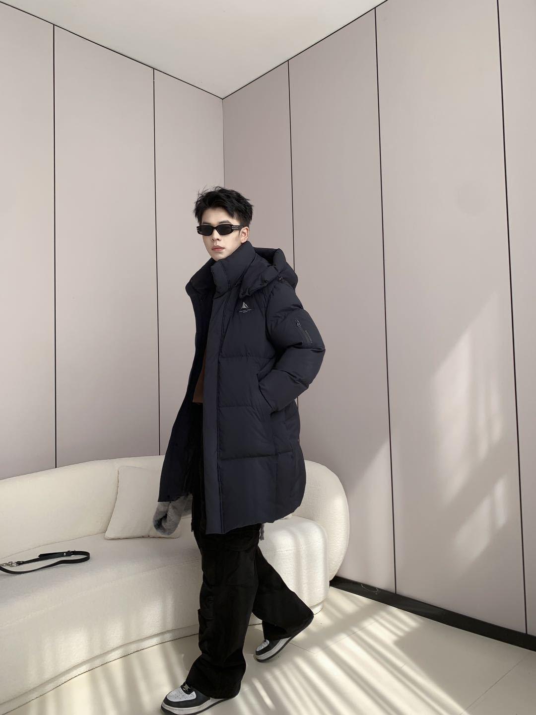 

2025 Зимняя Унисекс Толстая Длинная Куртка с Капюшоном на Белом Утином Пуху для Экстремального Холода XL (65-80 kg) темно-синий