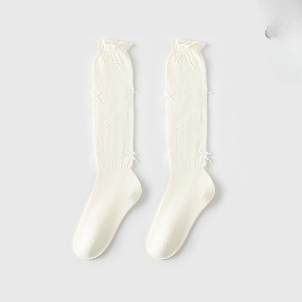 

Female Spring and Summer Thin Ballet Style Cotton Bow Long Leg Pile Socks 1 pair бежевий