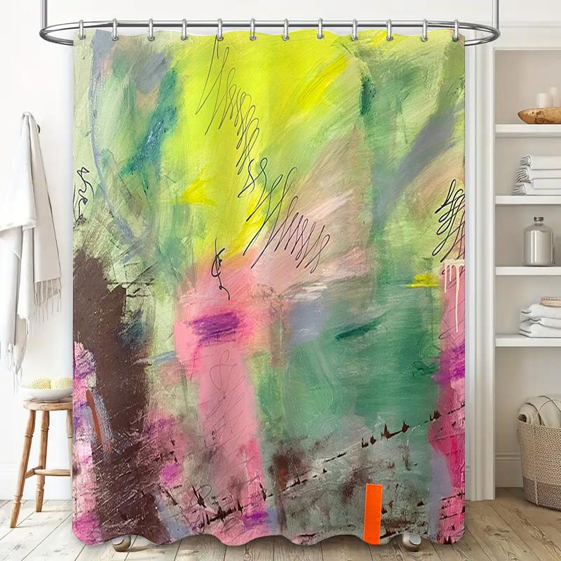 Abstract Colorful Shower Curtain with Handwritten Design Modern Bathroom Decor Home Accessories for Kids Bathrooms