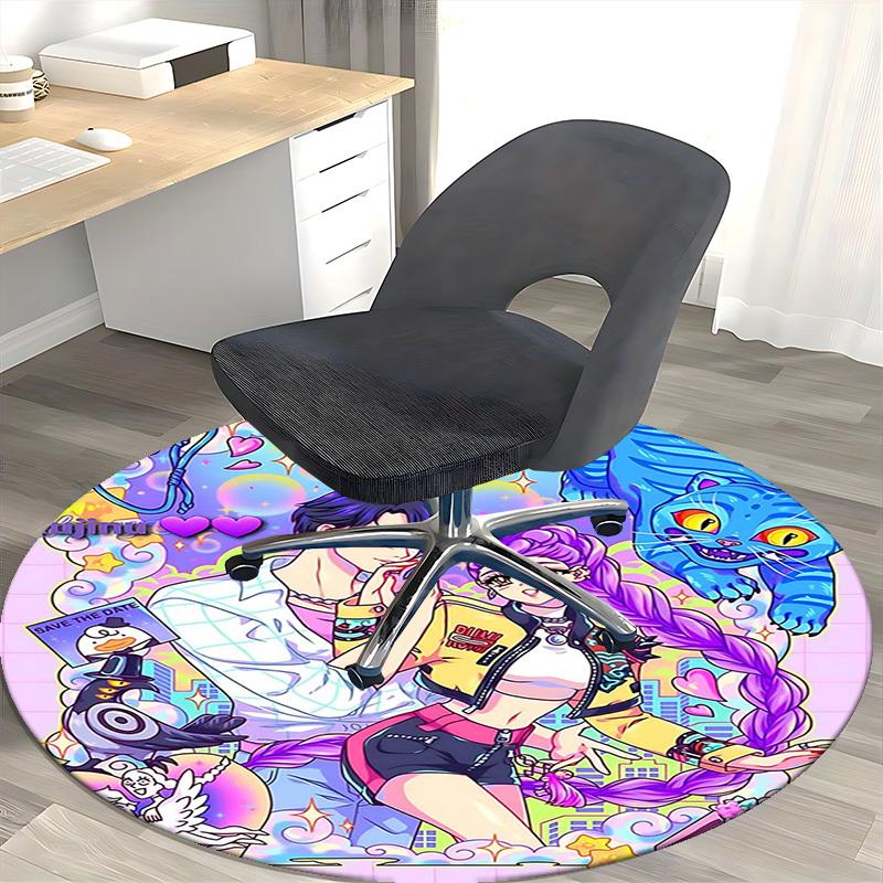 1pc Anime Cartoon Design Round Carpet  Office Chair Mat, NonSlip Rug for Home Decor, Living Room, Bedroom, Game Room