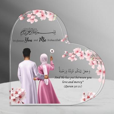 1 Pair, Muslim Couple Printing Heart Shape Acrylic Board, Muslim Wedding Gift, Islamic Couple, Islamic Wedding Gift, Souvenir.