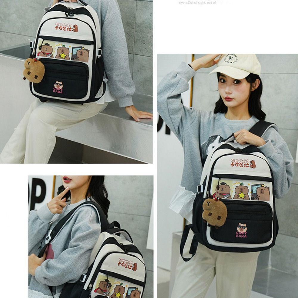 Cartoon Capybara Backpack Casual Style Casual Shoulder Bag Trendy School Bag  Travel
