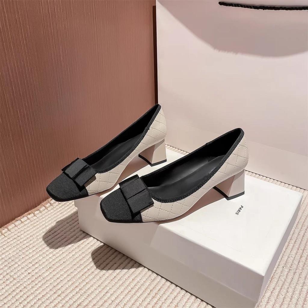 Fashion Woman Pumps Color Spelling Square Toe with Medium Heels Bow Shoes for Women Discount Vacation Stylish On Offer Fashion Young 39