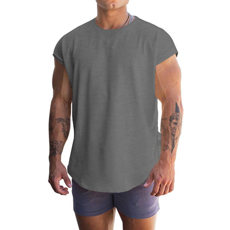 Neues T-Shirt Herren Locker Einfarbig Lässig Herren Übergröße Sport Rundhals T-Shirt Weste Herren