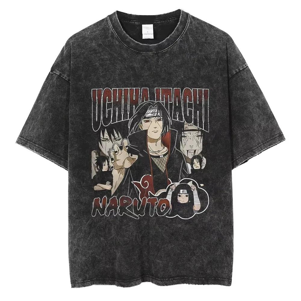2026 Hip Hop Streetwear Japanese Anime Naruto Print T Shirt Vintage Black T-Shirt Harajuku Cotton Casual Tops Men Women Short Sleeve Tshirt