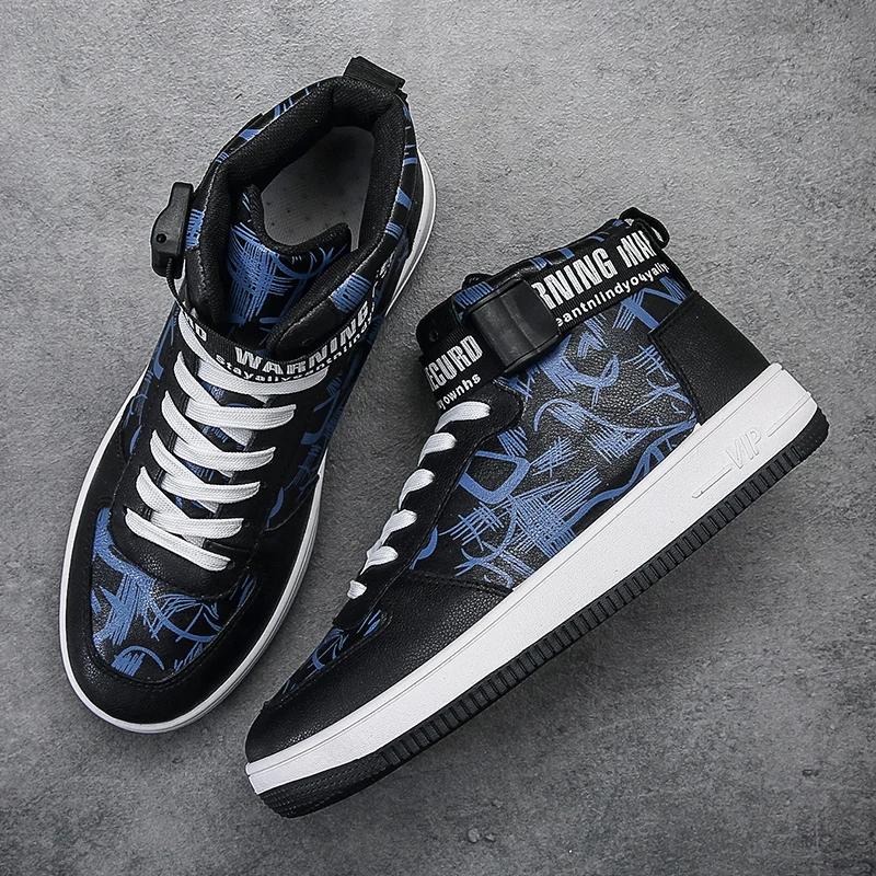 

Высокие мужские повседневные спортивные туфли 2024 года, новинка с индивидуальными узорами, модные кожаные туфли для подростков, размер 39-44 39