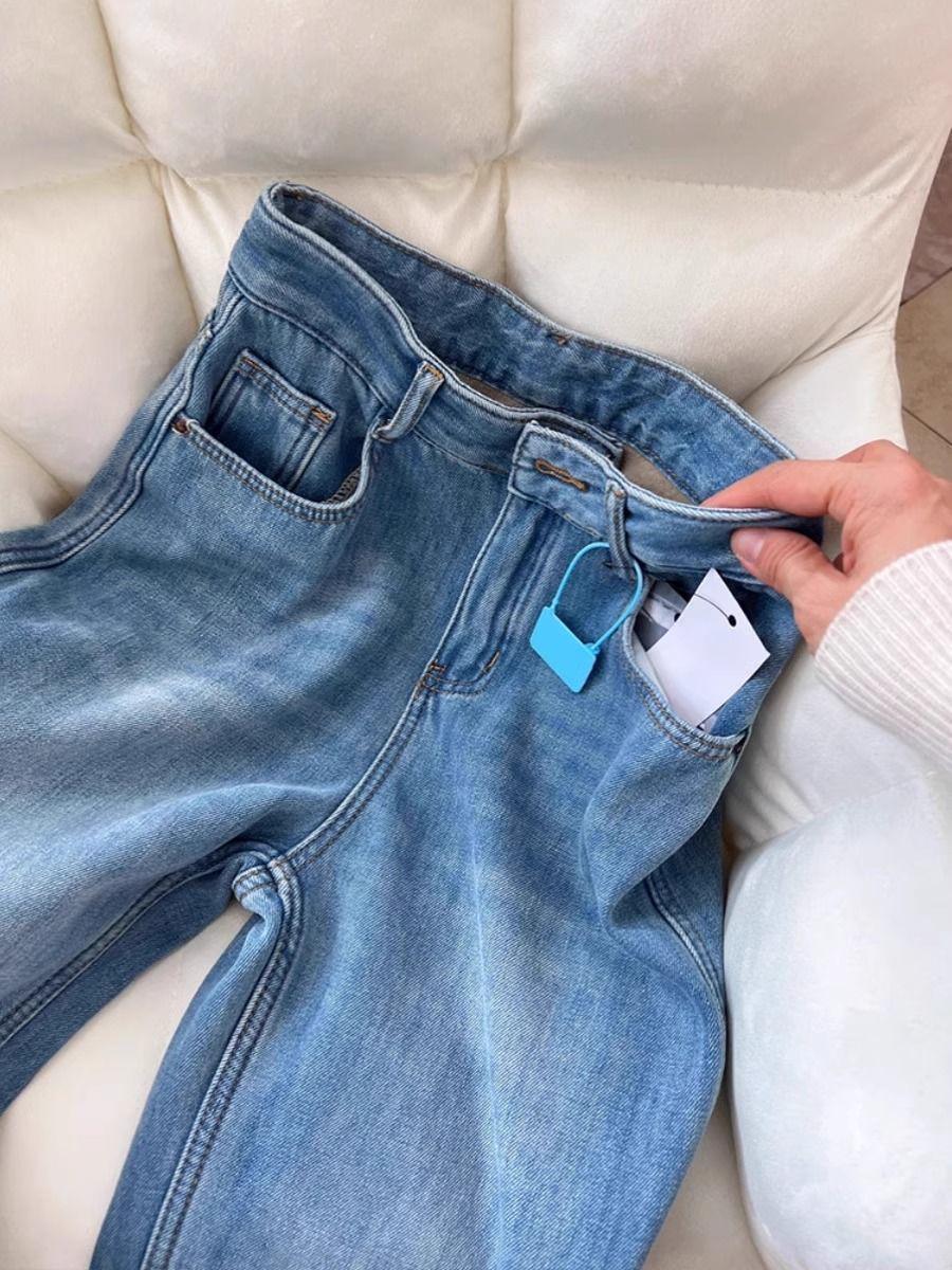 High-Waisted Korean Retro Velvet Jeans for Women - Autumn/Winter 2025 Collection, Slimming Wide-Leg Design XS