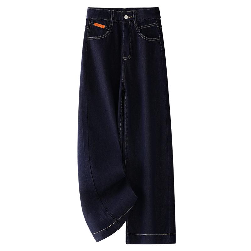 

Women s High-Waist Dark Blue Jeans - 2025 Trendy Straight & Wide-Leg Pants for Spring Small темно-синий
