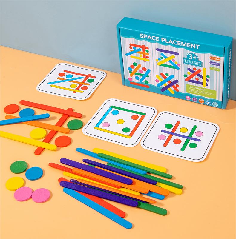 

Children Rainbow Stick Puzzle Wooden building blocks Montessori Color Sensory Toy Table Matching Game Early Educational DIY Toy