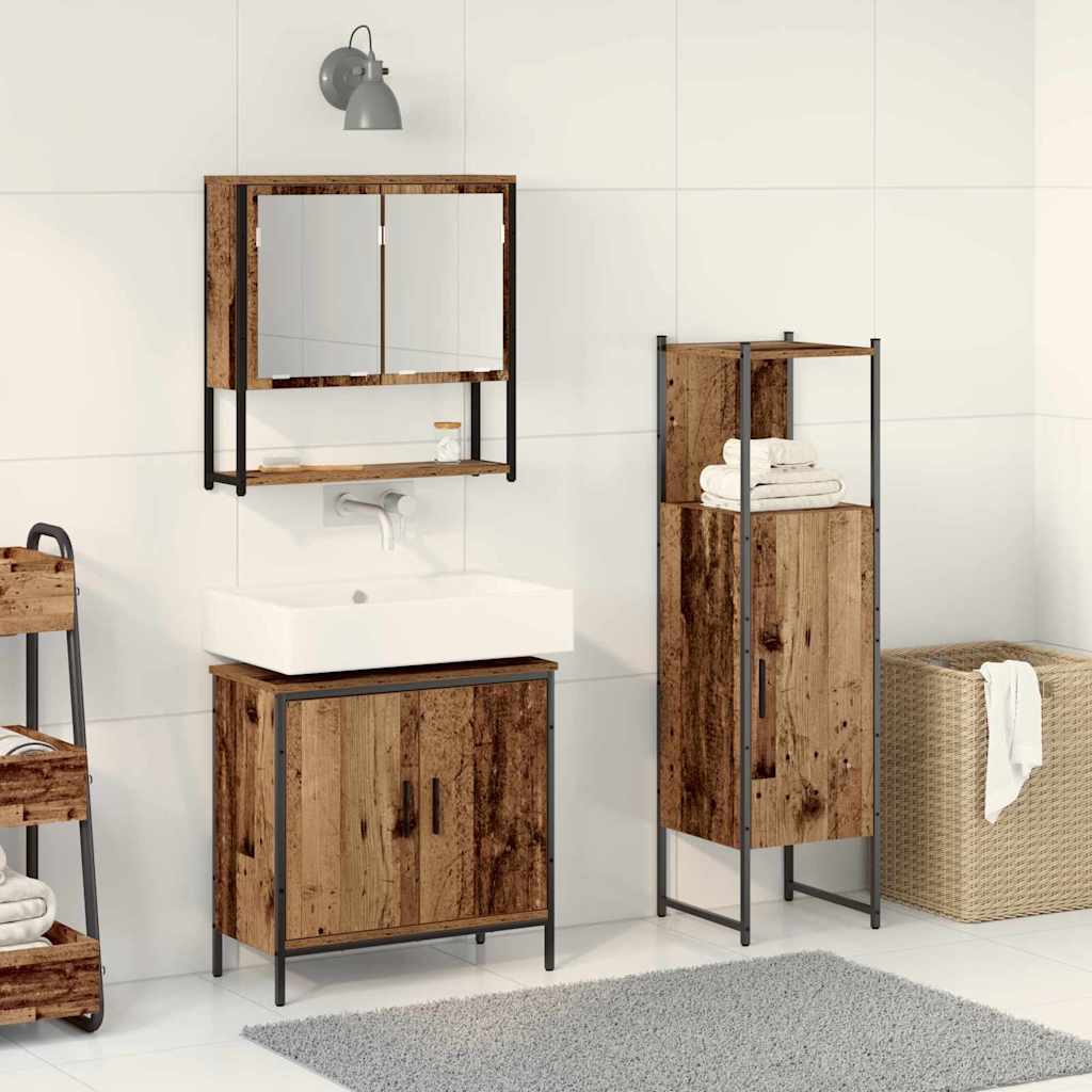Bathroom Furniture Set with Shelf and Door 3 pcs Brown Particleboard