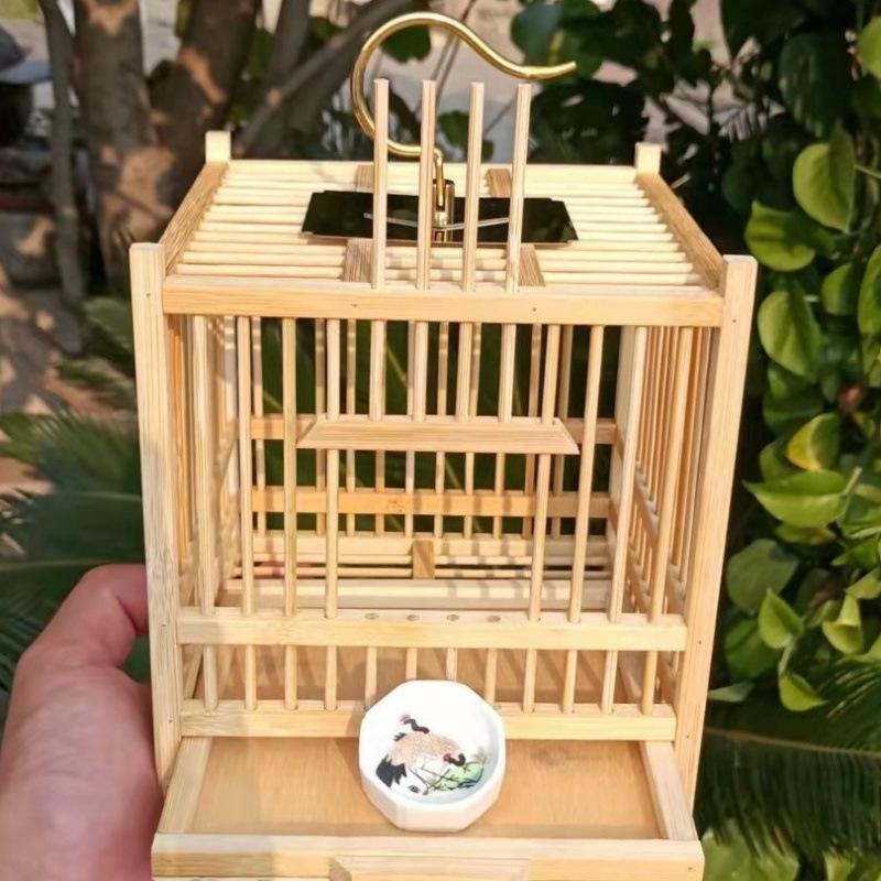 Exquisite Large Bamboo Grasshopper Cage with Free Accessories and Shipping, Damage Included