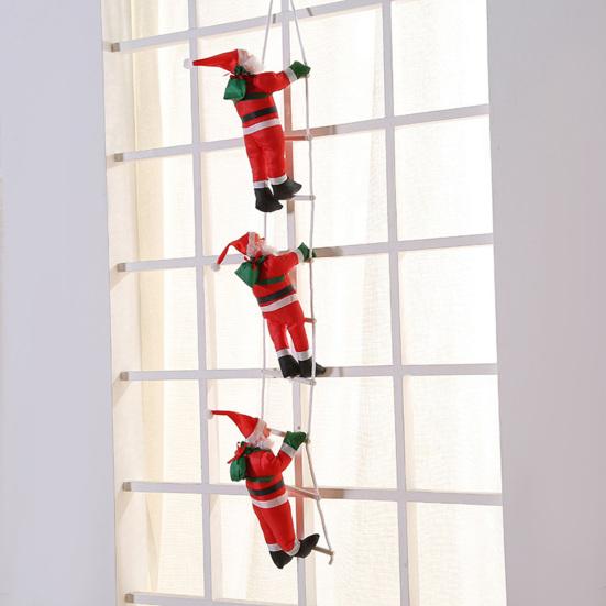 Yousheng Santa Claus On Ladder Ornament Plush Hanging Decor for Christmas Tree Window Staircase Festive Holiday Decoration with Rope