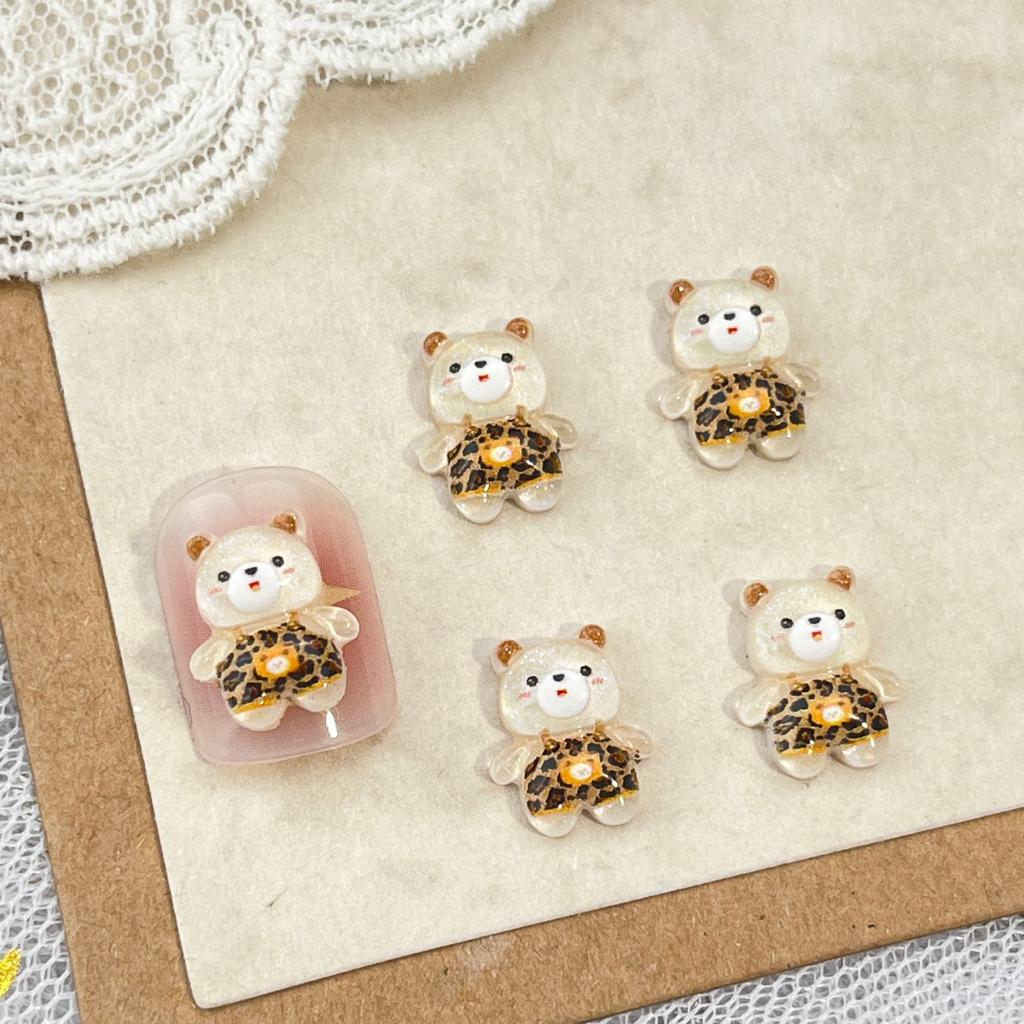 30/60/120Pcs Popular Leopard Print Cat Cartoon Nail Accessories, Ice Transparent 3D Teddy Bear Puppy Resin Diamond Diy Wearable
