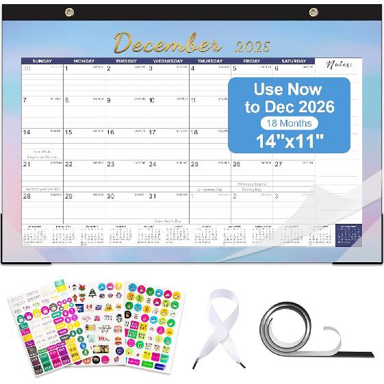 Gannyfer Desk Calendar 2026, Desk/Wall/Fridge 2026 Calendar, Use Now to Dec 2026, Magnetic Calendar for Refrigerator, 14  x 11 , 18 Monthly Yearly Colorful