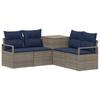 Sofa Set 5 Pieces Gray and Navy Blue Poly Rattan and Steel
