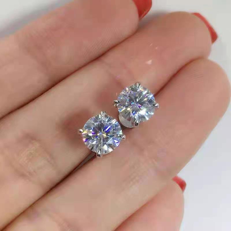 0.5-1 Carat D Color Moissanite Ear Stud Earrings for Women Girls 925 Silver Sparkling Piercing Earring Fine Jewelry
