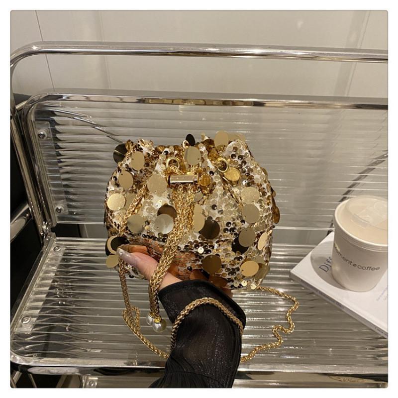 

Модный дизайн Блестки Женская сумка-ведро на цепочке через плечо с кисточкой