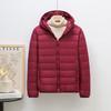 Down jacket women's light and thin fashion hooded short plus large size plus fat white duck down light European size coat