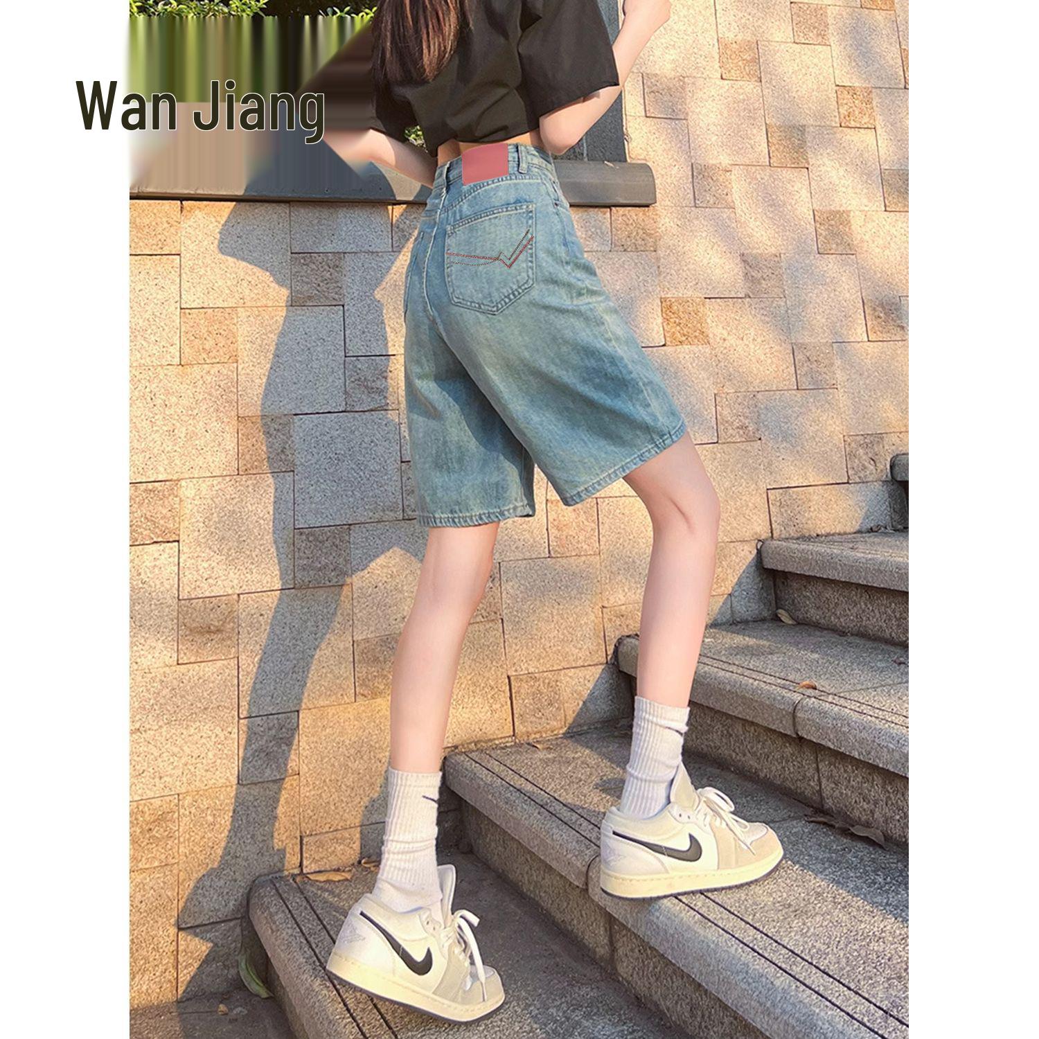 

Mint Mambo Women s Retro High-Waisted Wide-Leg Denim Bermuda Shorts - Slimming A-Line Mid-Length for Summer XS (suggested for 40-45 kg)