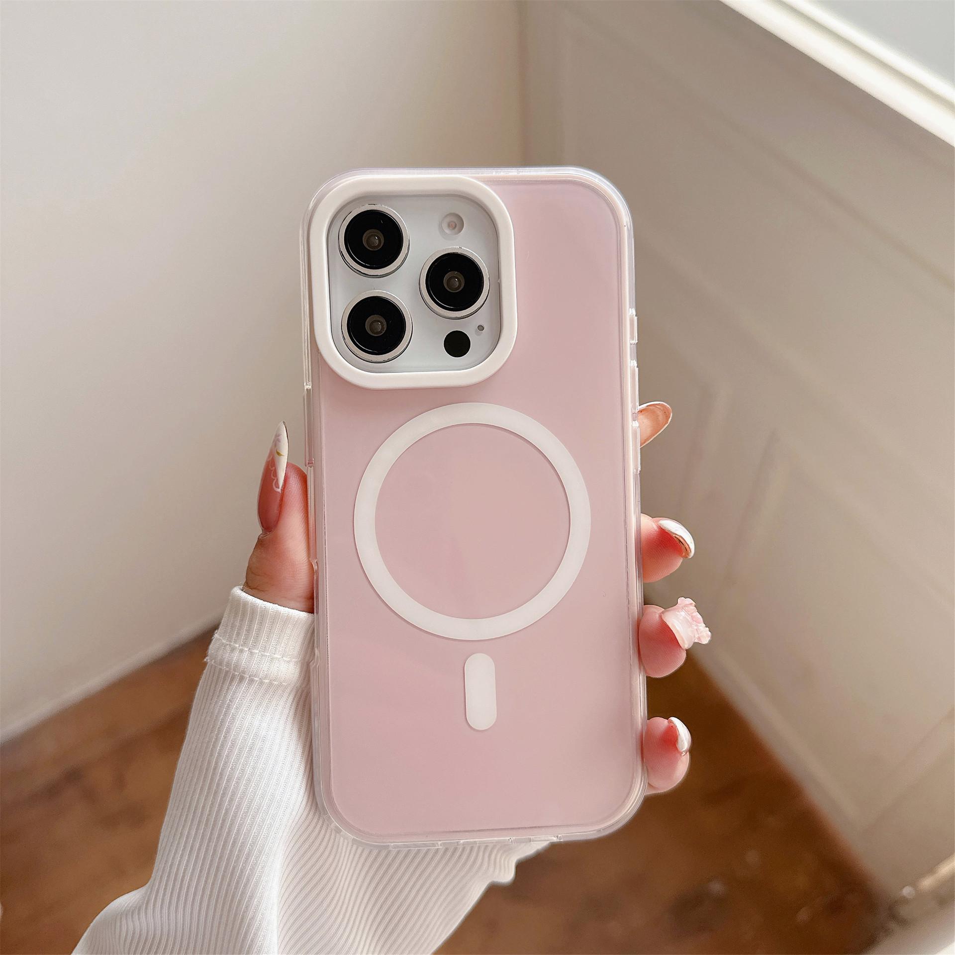 

Jelly candy three-in-one magnetic attraction, suitable for iPhone16pm mobile phone case, Apple 15promax new anti-drop case. iPhone 16 Pro Max рожевий