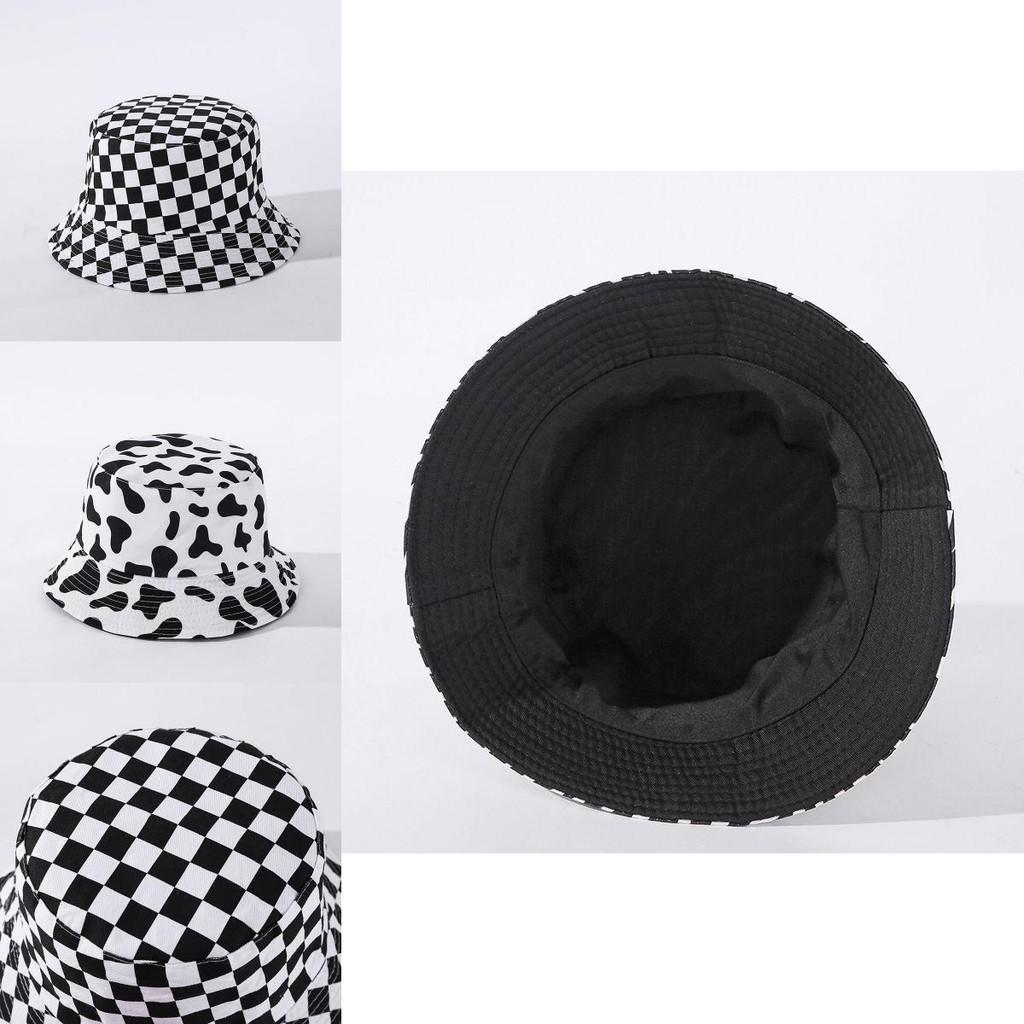 Bequemer Unisex-Fischerhut mit Schwarz-Weiß-Print und faltbarem Design zur einfachen Aufbewahrung