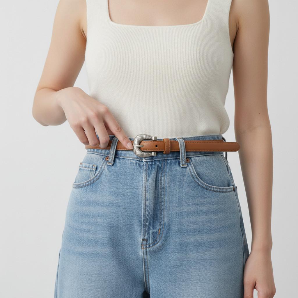 Cross Mirror Womens Leather Belt With Pin Buckle For Casual And Office Wear