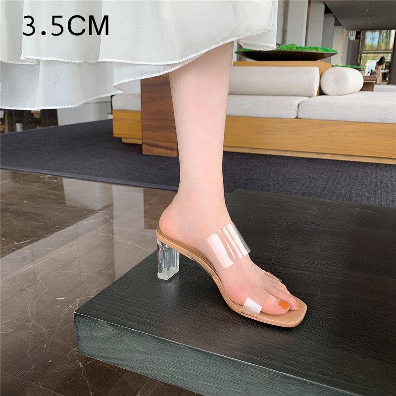 Bequeme Schuhe für Damen Helle Farbe Kristall-Slipper Offene Zehen Hohe Absätze Schuhe Frau Kristall Transparent Absatz-Slipper 34 gray
