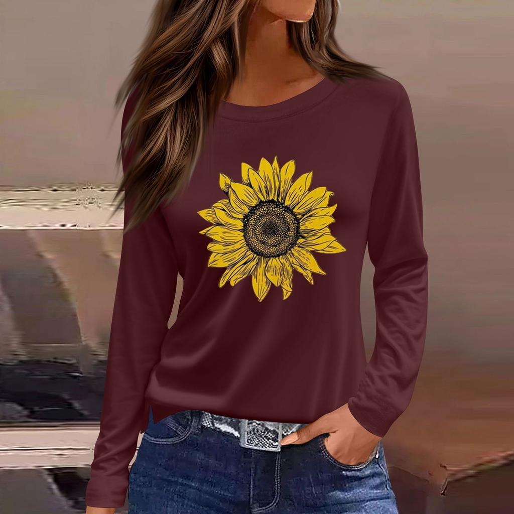 Dámská móda Ležérní Dlouhý rukáv Potisk Kulatý výstřih Pulovr Top Halenka