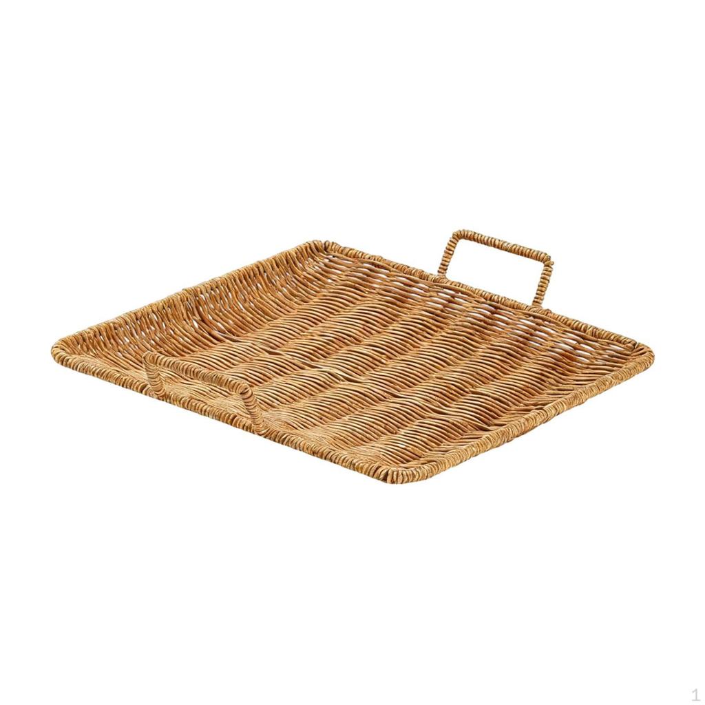 , Square, Woven Tray with Handle, Ideal for Home, Snacks, Fruit, Kitchen And Desk.