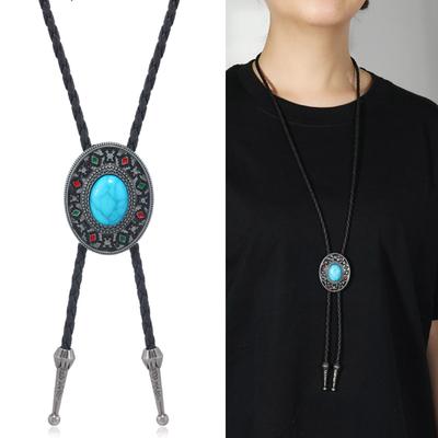 Turquoise Bolo Tie for Adult Unisex Vintage PU Leather Necktie Rope Necklace Jewelry Rodeos Tie for Formal Occasion 3PCS