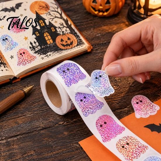 Self Adhesive Stationery Stickers Halloween Glitter Ghost Roll, Self-adhesive Decorative Labels, Classroom Art And Craft Projects Sparkly Decals