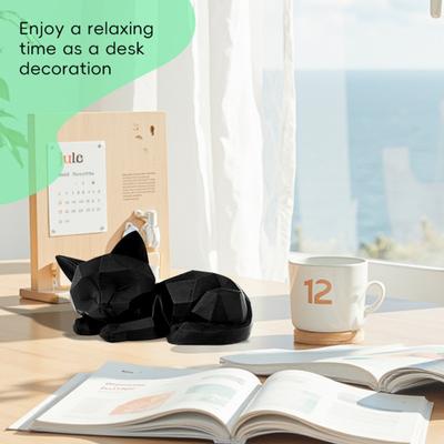 3D Printed Cat Figurine Minimalist Sleeping Black Cat Ornament Office Desktop Pet for Home Desk Car Dashboard Decor